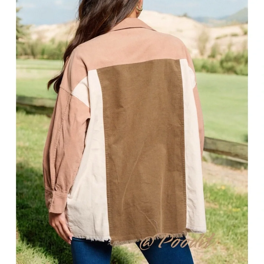 FANTASTIC FAWN color block corduroy oversized top M L - Picture 3 of 9